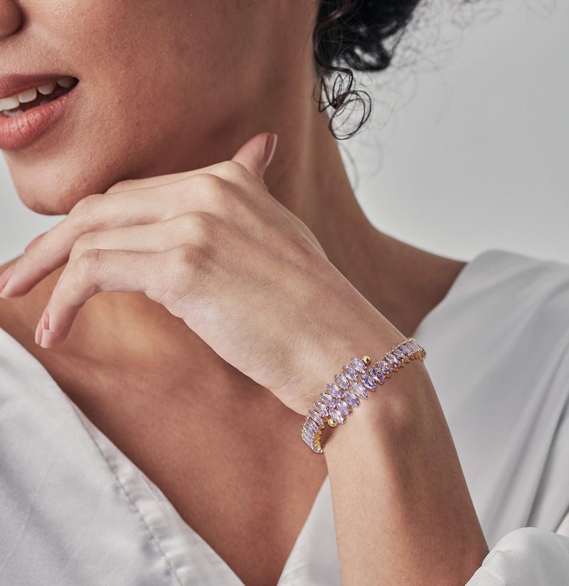 Wovanoo Rhinestone Cuff Bracelet Cubic Zirconia Tennis Bracelets Open Adjustable Elastic Bangle for Women - Image 2
